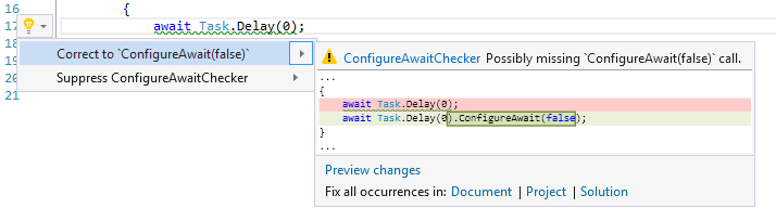 ConfigureAwaitChecker analyzer